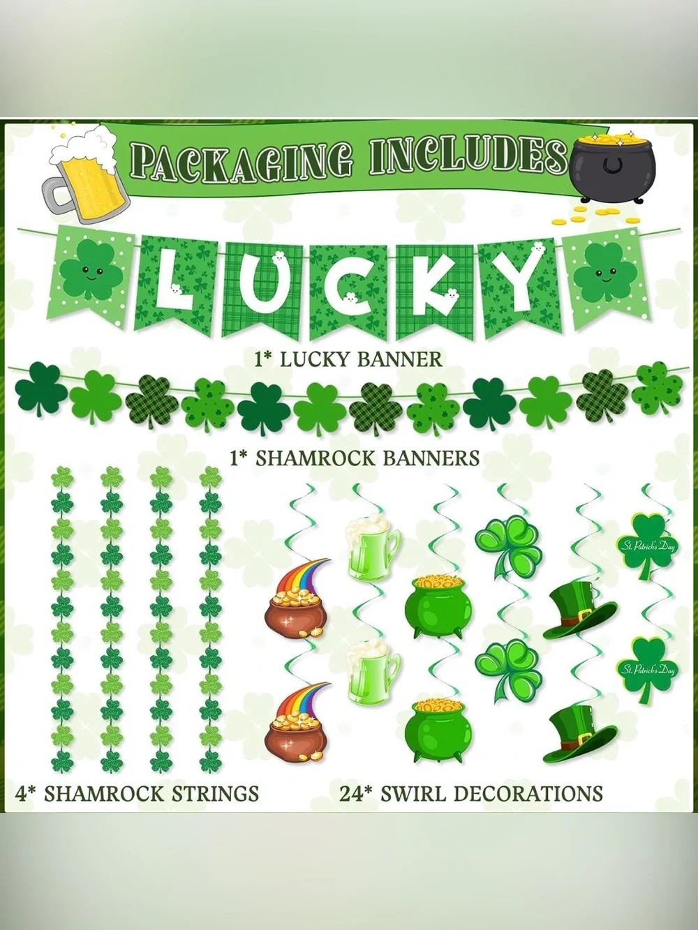 30 Piece St. Patrick's Day Hanging Decoration Set, 'Lucky' Banner